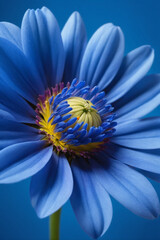Obraz premium A close-up view of a vibrant blue flower standing out against a lush blue background, creating a visually striking contrast