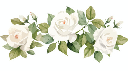 White Roses Watercolor Flat vector 