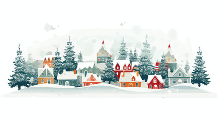 Winter Village Flat vector isolated on white background