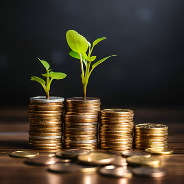 Seedlings are growing on the coins stack competition Business growth with a growing tree on a coin. Showing financial developments financial planning financial growth blooms seedlings on stacked coins
