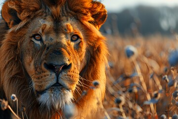 Lion: Majestic Mane and Pride-Based Social Structure - obrazy, fototapety, plakaty