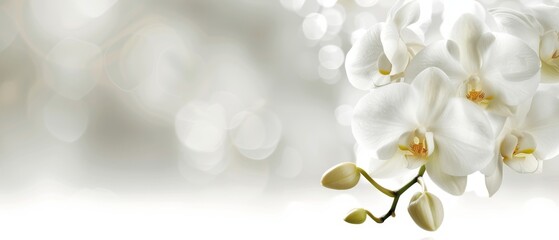   White Flower Close-Up on White Background with Light Boke - obrazy, fototapety, plakaty
