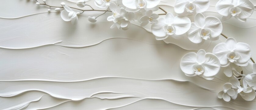  White Flower on White Surface with Wavy Lines - Close Up