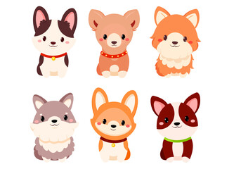 Set of cute cartoon dogs. Baby collection of avatar with puppy. Vector illustration EPS8