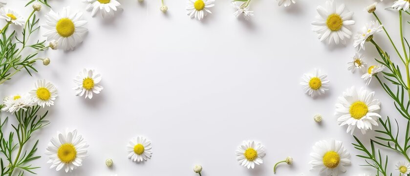   A serene field of daisies against a crisp white backdrop, providing the perfect canvas for text or image placement