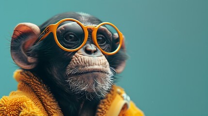 Curious Primate in Eyeglasses Contemplating Nature's Wonders