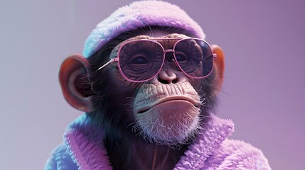 Playful Primate in Vibrant Studio Portrait Wearing Trendy Accessories