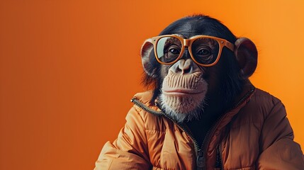 Stylish Primate Wearing Glasses and Jacket Displaying Cheerful Personality - obrazy, fototapety, plakaty