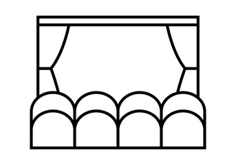 Icono negro de escenario de teatro con cortinas.