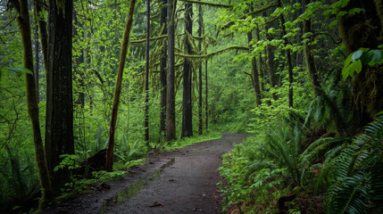 Obraz premium Lush Greenery on a Misty Forest Trail