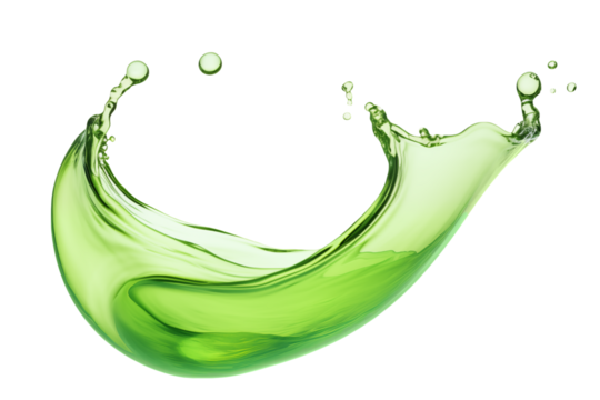 Splash of green liquid isolated on transparent background.