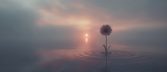  A lone flower floating on water