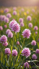 Fototapeta premium AI generation of primroses on the spring field