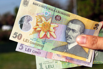 Romanian banknotes Lei leu.