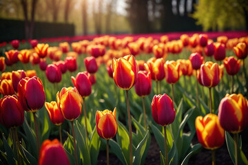 Colourful tulip garden in spring