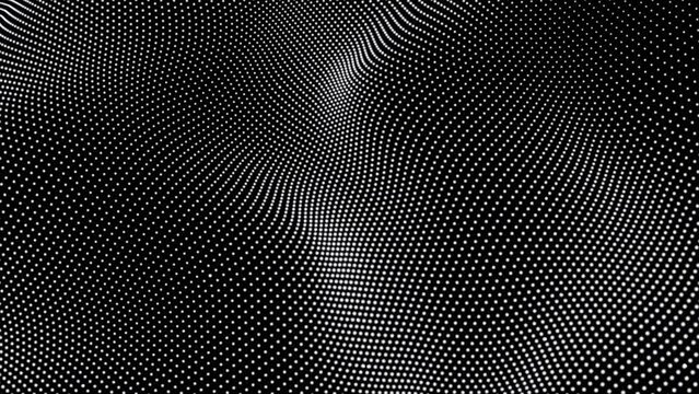 Abstract dynamic white dots with black background connection network.