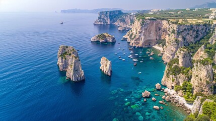 The Mediterranean Sea has rocky cliffs along its shores. - obrazy, fototapety, plakaty