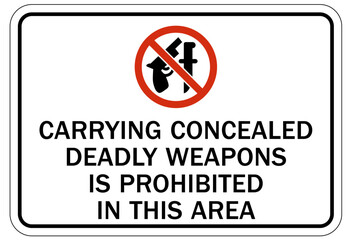 No concealed weapon warning sign carrying concealed deadly weapons is prohibited in this area