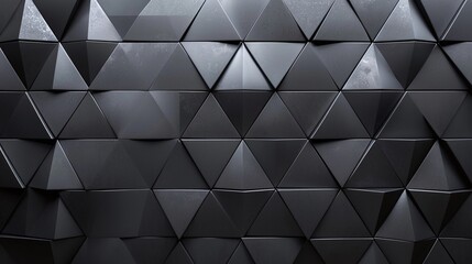 Obraz premium 3d render of semigloss wall with polished triangular tiles and black blocks wallpaper, sleek texture, geometric pattern, and contemporary interior design