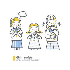 悩む女の子たち　シンプルでお洒落な線画イラスト