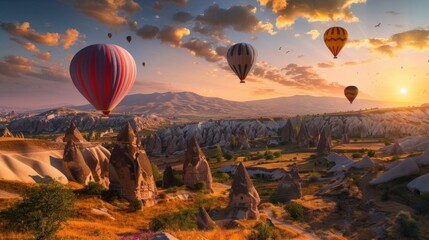 Cappadocia in Anatolia, Turkey is known for its stunning volcanic rock formations, particularly - obrazy, fototapety, plakaty