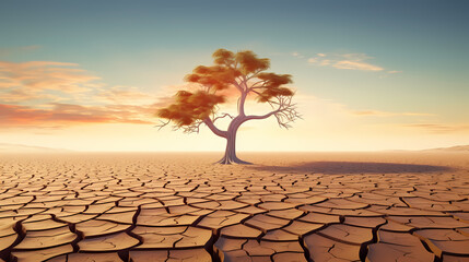 Cracked trees on the ground, drought and global warming