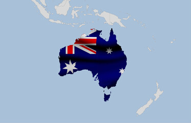 Map of Australia in the colors of the national flag
