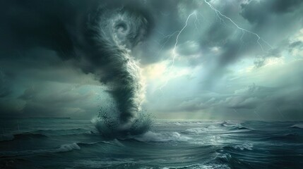 A hurricane or even a tornado formed over the ocean. Generative AI