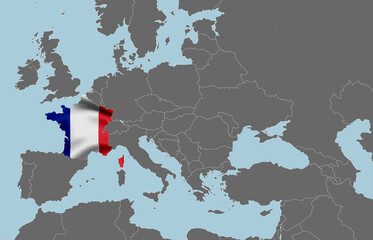 Map of France in the colors of the national flag