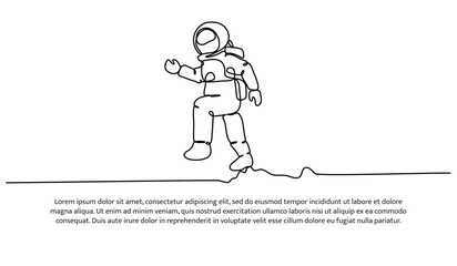 Continuous line design of Spaceman travel . Decorative elements drawn on a white background.