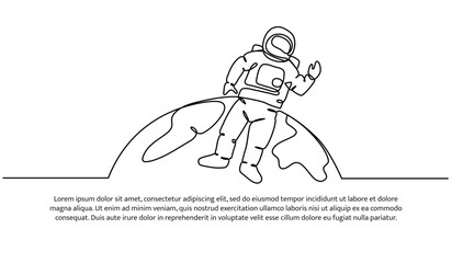 Continuous line design of Spaceman travel concept design. Decorative elements drawn on a white background.