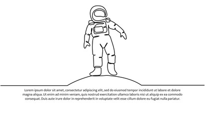 Continuous line design of Spaceman travel concept design. Decorative elements drawn on a white background.