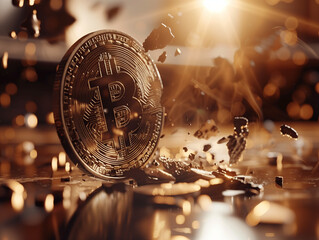 Bitcoin coin smashing rock - 766870112