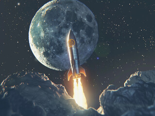 Bitcoin rocket flying to the moon - 766870183