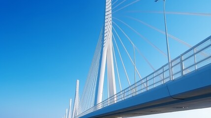 A High cable-stayed bridge with steel pylons. Backlight.