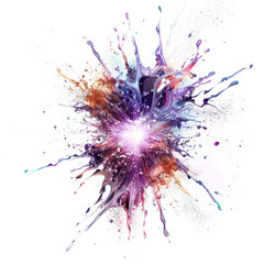 supernova explosion, with bright shockwaves and debris expanding outward against a clean white background.