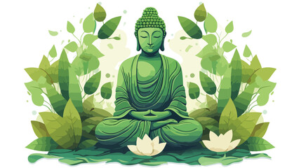 Buddha in Greenery flat vector isolated on white background