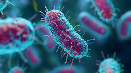 Escherichia coli under a microscope  - obrazy, fototapety, plakaty