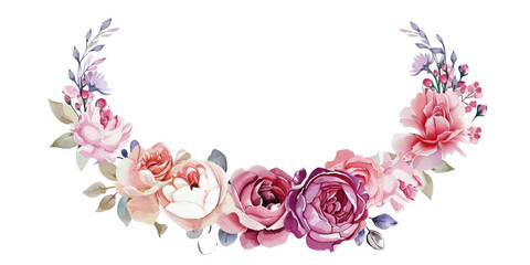 watercolor wreath of roses and peonies,