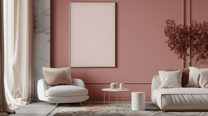 Fototapeta na wymiar Modern minimalist interior with empty poster frame mockup