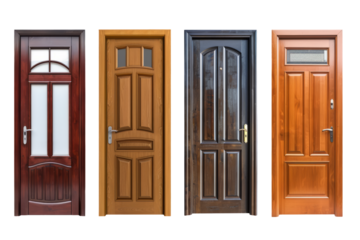 variety of home door elements including modern, traditional, rustic and modern designs, full length in studio isolated on white background.