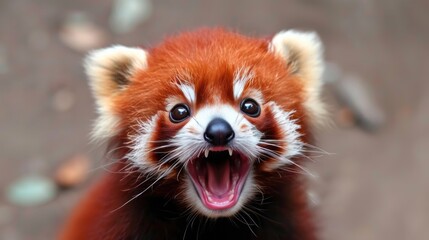 Excited red panda with wide-open mouth