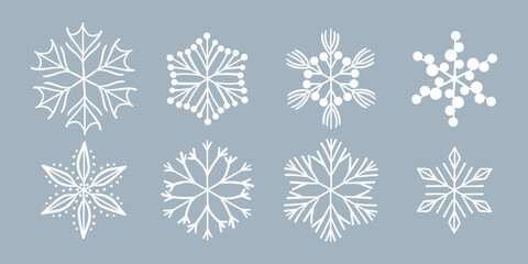 White template snowflake. Isolated snowflakes icon, round mandala. Winter Holiday cartoon flat illustration. Merry Christmas and New year Vector. Hand draw style