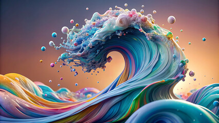 3d render abstract pastel colors cyclone background. Bright abstract background. Flow of multi-colored paint with bubbles and lumps. Multicolored liquid. - obrazy, fototapety, plakaty