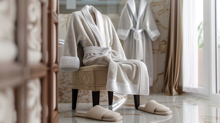 Tranquil Retreat: Luxurious Bathrobe and Slippers Ready for Relaxation