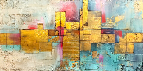 Mixed Media Abstract Collage with Diverse Textures and elements.  Creative background with copy space.