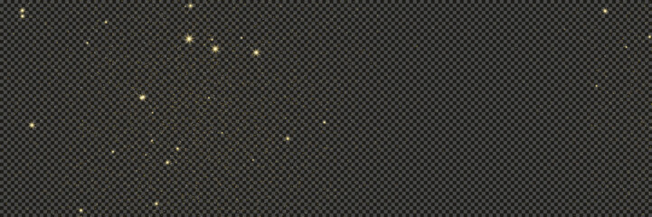 Gold glittering dust with stars on transparent backdrop