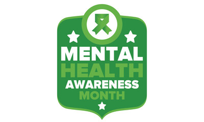 Mental Health Awareness Month in May. Annual campaign in United States. Raising awareness of mental health. Control and protection. Prevention campaign. Medical health care design. Vector illustration