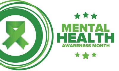 Mental Health Awareness Month in May. Annual campaign in United States. Raising awareness of mental health. Control and protection. Prevention campaign. Medical health care design. Vector illustration