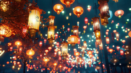 Obraz na płótnie Canvas Vibrant Illumination: Colorful Lanterns Adorning Cultural Festivities